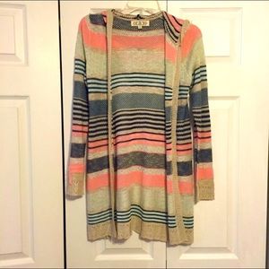 Long Pink Rose Cardigan w/ Hoodie